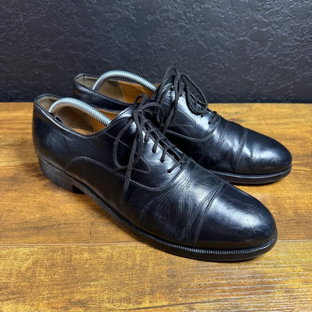 Johnston & Murphy Aristocraft 2200 Black Leather Cap Toe Oxford Mens 10 D